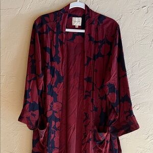 Silence + Noise Burgundy and Black Floral Kimono Robe